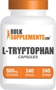 BulkSupplementments.com L-Tryptophan Kapsule - Tryptophan Supplement, L-Trptophan 500mg - Aminokyseliny Supplement, Gluten Free - 1 Kapsule per Serving, 240 Kapsule (Pack of 1)