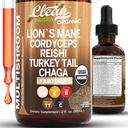 Organické Levy Mane Huba Supplement Liquid kvapky + Turecko Chvost Cordyceps Reishi Chaga Shitake Maitake Tremella Oyster Huby Poria a Enokitake Complex Blend by Clean Nutra