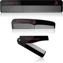 Bossman Acetate Beard, Mustache, & Hair Comb Set 3 - Combs pre mužov s minimalistickým magnetickým boxom (7,5-inch, 5-inch, 3,5-inch) - Features Rounded Teeth, Double-Sided Teeth, and Foldable Design