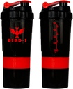 BIRD-I Gym Protein Shaker, 3-in-1, 500ml/16.9oz, BPA-free, Metal Mixer (RED), JT4101