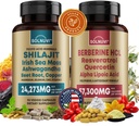 All in One Vitality Bundle - Shilajit Pure Himalayan Organic & Berberine HCl Complex - Sea Moss, Ashwagandha, Resveratrol, Alpha Lipoic Acid, Quercetin - non-GMO, Gluten-free, Vegan Supplement