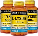 MASON NATURAL L-lyzín 500 mg s vápnikom - zlepšenie imunitnej funkcie, zvýšená absorpcia živín, esenciálna aminokyselina, 100 tabliet (dávka 3)