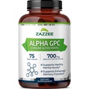 Zazzee Extra sila Alpha GPC Choline, 700 mg na obsluhu, 75 Vegan Capsules, 100% Pure Pharmaceutical Grade, 100% Vegetarian, Standardized for Potency and Phytogenity, All- Natural and Non-GMO