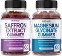 Šafran doplnky (60 Gummies) 5 v 1 Advanced Formula bez cukru Gummy - Delicious Malinová chuť a horčík Glycinate (60 Počet) Čistá Glycinate Gummy pre dospelých - Non-GMO, Vegan & USA Made