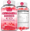 Ashwagandha Gummies 2500mg pre ženy a mužov: Ashwagandha Supplement Gummy Extra sila s kurkumou, Vitamín D3, L-teanín, horčík - naplnené Gumies, Jahodová aróma, Vegan, Non-GMO