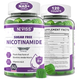 Bezcukrový nikotínamid 500mg Gummies, (Flush Free Niacin) Vitamín B3 Niacínamid Supplement for Cellular Energy Metabolisation & Repair, Vitality, Healthy Aging, Cranberry Flavor, Easy to Chew, 120 Cts