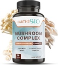 Earth's Bio Mushroom Supplement Complex 2 600 mg per Serving, 90 Caps, s organickým Lion's Mane Mushroom, Turkey Tail, Enoki Agaricus, White Button & Oyster Mushroom - Pamäť a imunitná podpora