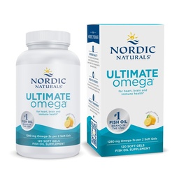 Nordic Naturals Ultimate Omega, Citrónová aróma - 120 mäkkých gélov - 1280 mg Omega-3 - High-Potency Fish Oil Supplement with EPA & DHA - Podporuje zdravie mozgu a srdca - non-GMO - 60 porcií