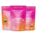 Pink Stork Morning Disease Relief Kit 3-Piece Bundle with Organic Ginger Peach Tea, B6 Sweets, Ginger Lozenges 