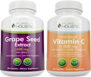 Čisto holistický extrakt z hroznového semena 400mg + vitamín C 1000mg Time Release Bundle - 615 Vegánske kapsule - vyrobené v USA