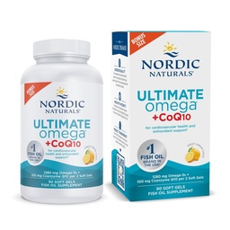 Nordic Naturals Ultimate Omega + CoQ10, Citrón - 90 Soft Gels - 1280 mg Omega-3 + 100 mg CoQ10 - Zdravie srdca, Cellular Energy, Antioxidant podpora - non-GMO - 45 Servisov