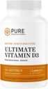 Čisté predpisy Ultimate Vitamín D3-5,000 IU - Vysoká absorpcia Vitamín D doplnok na podporu zdravé kosti s imunitným systémom & Kardiovaskulárna podpora - 120 Softgels - USA Made