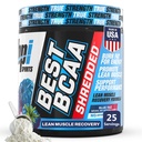 BPI Sports BCAA Shreded - Kofeín zadarmo Thermogenický Recovery Nápoj, Lean Muscle Building BCAA Powder pre ženy a mužov, Preworkout BCAA Amino Acids Drink- Blue Raz - 25 Servings
