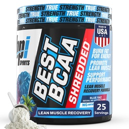 BPI Sports BCAA Shreded - Kofeín zadarmo Thermogenický Recovery Nápoj, Lean Muscle Building BCAA Powder pre ženy a mužov, Preworkout BCAA Amino Acids Drink- Blue Raz - 25 Servings