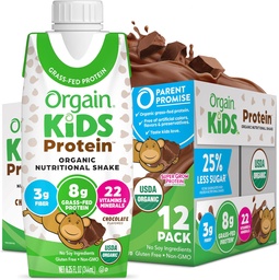 Orgain Organic Kids Protein Nutritional Shake, Čokoláda - 8g bielkovín, 22 vitamínov a minerálov, ovocie a zelenina, bez lepku, bez sóje, non-GMO, 8.25 Fl Oz (Pack of 12)