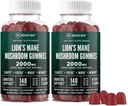 Lion Mane Hubové Gummy pre dospelých, 280 Gróf hromadný Lion's Mane Chewables, High Potency 10:1 Organický extrakt je 2000mg, Doplnok podporuje duševnú jasnosť, Focus, Mood and Brain Fog, 2 balenie