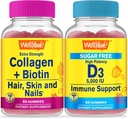 WellYeah Collagen+Biotín + vitamín D3 5,000 IU bez cukru, Gummies Bundle - veľké ochutnávky, vitamínové doplnky, bez lepidla, bez GMO, Žuvacia Gummy