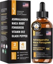 Maca Root Tekuté kvapky s Ashwagandha a senovka - 60 dní služby - Focus, Energia a výkon - Tekutý multivitamín pre ženy a mužov - Adapto Drive, Vegan kvapky