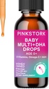 Pink Stork Baby Liquid Multivitamínové kvapky, Baby & Batoľa Vitamín DHA, Vitamín C, D, B12 a Cholín na podporu mozgu zdravie a imunitné funkcie - 2 fl oz, 2 mesiace dodávky