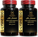 L-LYZÍN 500 - Natural Supplement Propagation Stress Support & Nervový systém Zdravie, L-lyzín HCl, Denný príjem lyzínu, Výroba energie, Aminokyseliny Vitamín Supplement - 2 fľaše 200 Počet