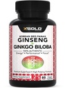 Kórejská červená Panax Ginseng 1200mg + Ginkgo Biloba - Extra sila Root Extract Powder Supplement w/High Ginsenosides Vegan Kapsule od Energy, Performance & Focus - Supplement for Men & Women