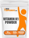 BulkSupplementments.com vitamín K1 prášok - vitamín K1 doplnok pre podporu zdravia kostí a srdca - bez lepidla, 10 mg na porciu, 500g (1,1 lbs) (pack of 1)