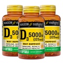 MASSON NATURAL Vitamin D3 125 mcg (5 000 IU) - podporuje celkové zdravie, posilňuje kosti a svaly, z rybieho pečeňového oleja, 50 mäkkých (pack of 3)