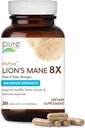 PURE ESSENCE LABS MyPure Lion's Mane 8X - Max Strength Brain Support with 100% Fruiting Body Organic Lion's Mane for Ultimate Cognitive Performance, Focus, and Mental Clarity, 30 Kapsule