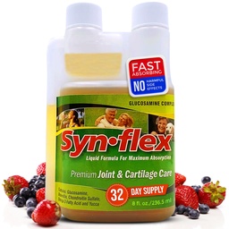 Synflexné tekuté Glukozamín Pôvodná formula - Chondroitín, vitamíny, minerály - Doplnky k nápoju pre mužov a ženy, pomáha podporovať Spoločné a Kartilage zdravie - Berry Flavor, 32 Day Supply