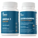 Dr. Tobias Omega 3 Rybí olej a Ashwagandha kapsule, Podpora Celková Wellness & Vyvážená energia a odolnosť, non-GMO