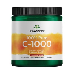 Swanson vitamín C prášok 100% čistá kyselina askorbová, imunitný systém podpora, zdravie pokožky, kardiovaskulárne zdravie, antioxidant doplnok 1000 mg (perserving) 1 lb. 454 g