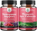 Bundle of Menopauza Supplement for Hot Flash with Dong Quai Vitex Chaste Berry & Black Cohosh & Extra Strength Saw Palmetto for Women 500mg - DHT Blocker Hair Loss Supplement with Maca Root & Biotin
