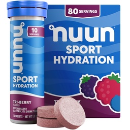 Nuun Sport Electrolyte tablety s horčíkom, vápnikom, draslíkom, chloridom a sodíkom, bezlepkom a vegánom, tri-Berry, 8 balení (80 dávok celkom)