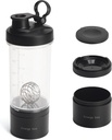 Blender Protein Shaker Tritan fľaša s pilulkou / Powder skladovanie Kontajner pre bielkoviny Shakes-pre cvičenie fľašu-miešačka pohár-Gym Sport Fľaša vody s drôtom Whisk gule čierna