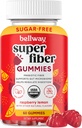 Bellway Super Fiber Gummies pre dospelých - Bezcukrové organické Fiber Supplement Gummies s 4g Fiber per Serving - Prebiotické Cabitaty Root Fiber pre Tráviace Gut zdravie, Malinová citrón, 60 Počet