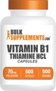BulkSupplements.com Thiamine HCl Capsules - Thiamine Hydrochloride, Vitamin B1 Supplements - Gluten Free, 1 Capsule per Serving, 500 Count (Pack of 1)
