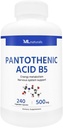 ML Naturals Kyselina pantoténová B5 240 Rastlinné kapsuly. Metabolizmus energie, podpora nervového systému, NSF-Certifikované a cGMP-Compliant