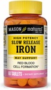 Mason Natural Slow Release Železo, v porovnaní s aktívnymi zložkami v pomalých Fe, 60 tabliet