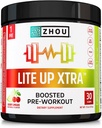 Zhou Lite Up Xtra - Sugar Free Pre Cvičenie prášok pre ženy a mužov, Preworkout Supplement with Caffeine for Clean Energy, Amino Acid Support, Hydrate & Focus, Plant Based - 30 Scoops
