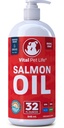 Lososový olej pre psy a mačky - Zdravá koža a koža, Rybí olej, Omega 3 EPA DHA, Liquid Food Supplement pre domáce zvieratá, Všetky prírodné, podporuje spoločné a kostné zdravie, prírodné alergie a zápal obrany, 32 oz