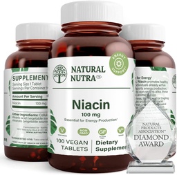 Natural Nutra Niacin Supplement for Energy, Help Udržujte telesné tuky, zlepšenie trávenia, podporuje zdravie pokožky, Boost Energy a mozgovej funkcie, non-GMO, Gluten-free, 100 mg, 100 tabliet (Stock of 2)