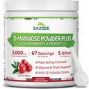 Zazzee D- Mannose Powder Plus, 2000 mg, 67 Servíry, Silent & Fast-Acting, Plus 5 miliarda CFU Probiotiká a čistý brusnicový džús extrakt, Košer, voľný Scoop, 6.5 Oz, bezlepkový, bez GMO všetko-prírodné