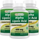 Najlepšie prírodné Alpha Kyselina lipoová 600 mg 60 Kapsule - ALA Výkonný Antioxidant (60 Počet (Pack of 3))