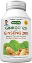 ANDREW LESSMAN Ginkgo 120 Plus Ginseng 200mg - 30 Kapsule - Štandardizovaný extrakt Blend na podporu mozgu, pamäte a kognitívne funkcie. Adaptogén, Boj proti stresu a únave. Žiadne prídavné látky
