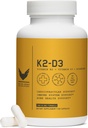 High Level K2D3, Vitamin K2 & D3 Supplement with BioPerine Black Pepper, Dual Action Complex for Heart, Bone, Immune Support, 5000 IU D3, 100 mcg K2, Vegetarian, 60 Veggie Capsules