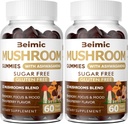 Hubové guličky - 10x Supplement Mushroom s Ashwagandha a Lions Mane (120 žuvacích) Nootropic Brain Supplement, Immune Support & Stres Relief (sada 2)