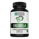 Zhou Chlorella Tablety - Chlorella Supplement, Chlorofyl Vitamíny, Pure Green Algae Superfood, Nutrient Rich Super Food Pills, Broken Cell Wall - 120 Vegan Tablety