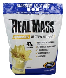 Gaspari Nutrition Real Mass: Advanced Weight Gainer, Protein and Complex Carb Blend, 50g Protein, 16g EAA, Gluten-free, 12 libier (Vanilla Milkshake)