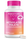Pink Stork Folát: Metyl folát - MTHFR kyselina, prírodná forma kyseliny listovej pre tehotenstvo, Formulované pre mama + dieťa, ženy-vrásky, 60 Kapsule (Backaging May Vary)