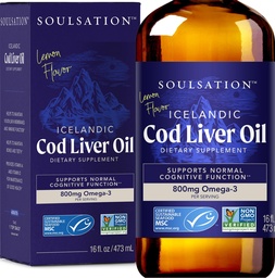 Cod Cod Liquid Liquid Liquid, Lemon (16oz) - Vitamíny A a D, EPA & DHA - Pomáha pri vízii, kožných membrán a imunitnej funkcii - MSC Certified, non-GMO